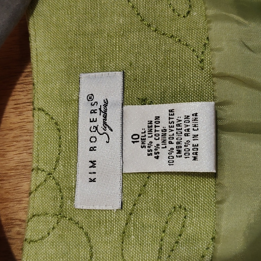 Kim Rogers Signature Open Front Jacket Lime Green Embroidered Linen Blend 10 - Picture 9 of 9